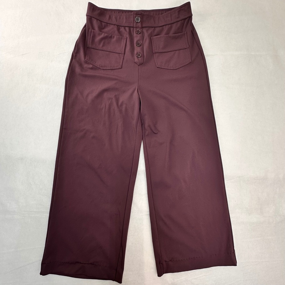 Burgundy Wide Leg‎ High Rise Button Fly Cropped Pants Womens Size Medium Plum
